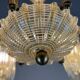 Venetian chandelier in gilded Murano glass with reticello pattern, 6 light arms, circa 1950