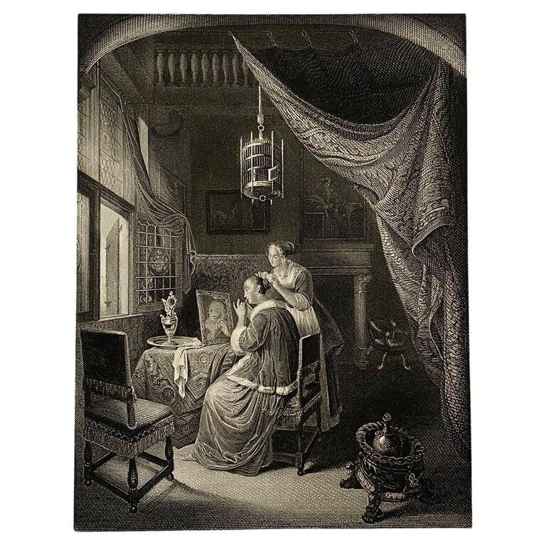 Gérard DOU, the lady at his toilet, engraving, nineteenth century