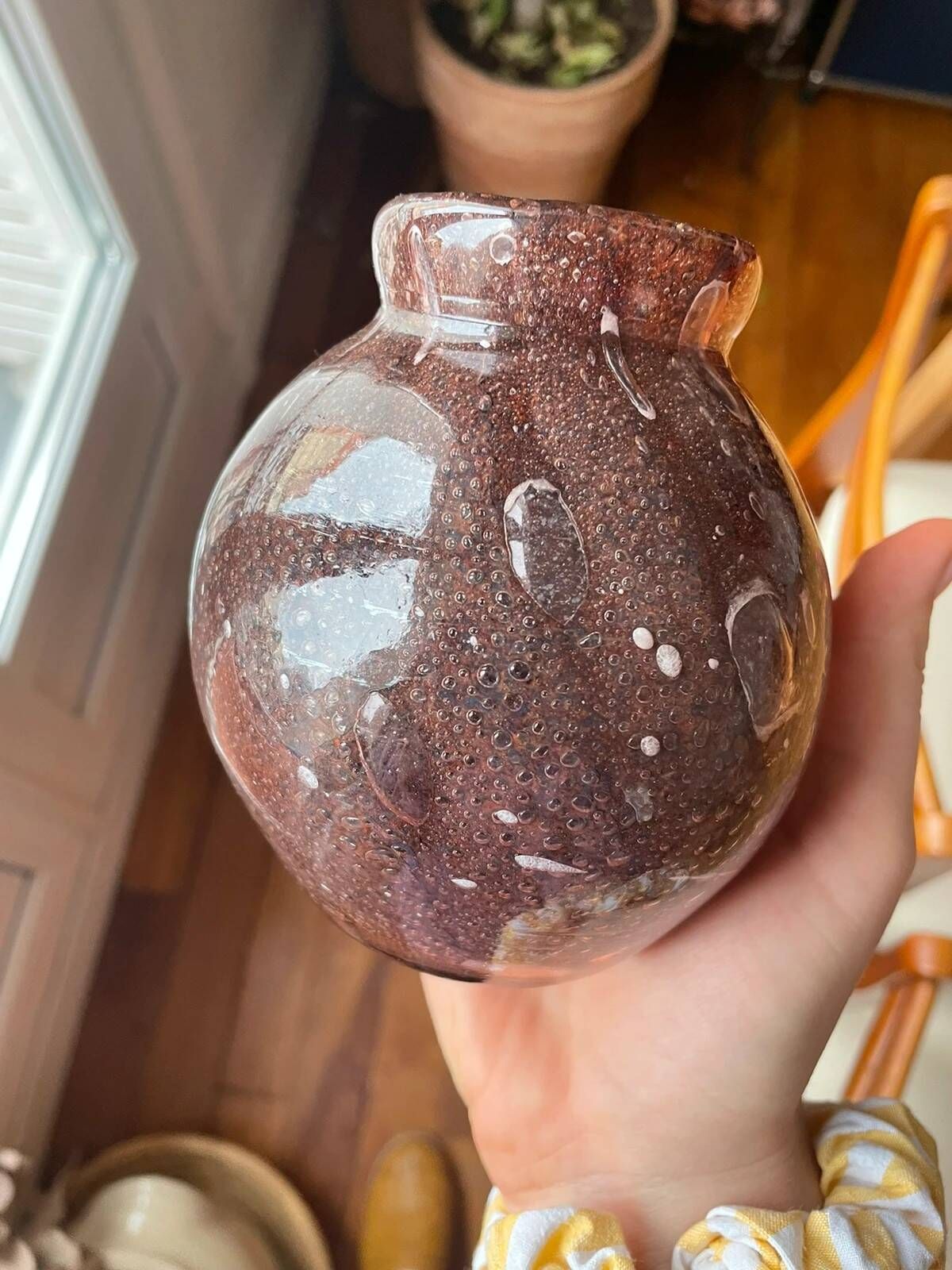 Small brown blown glass vintage vase