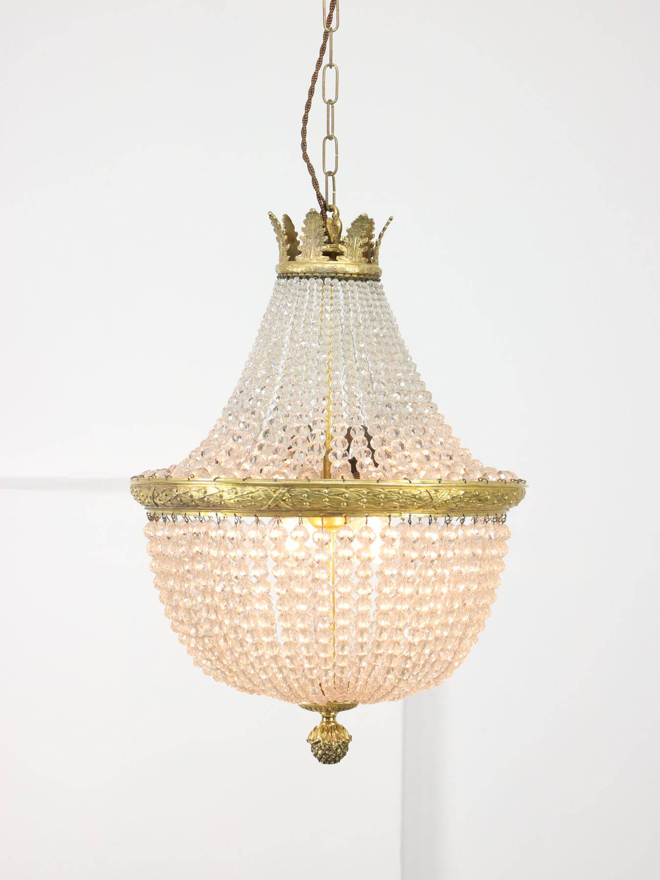 French Empire Crystal and Brass Chandelier, 1940s