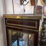 Louis XVI style display cabinet, in mahogany and mahogany veneer, with a red marble top with gallery