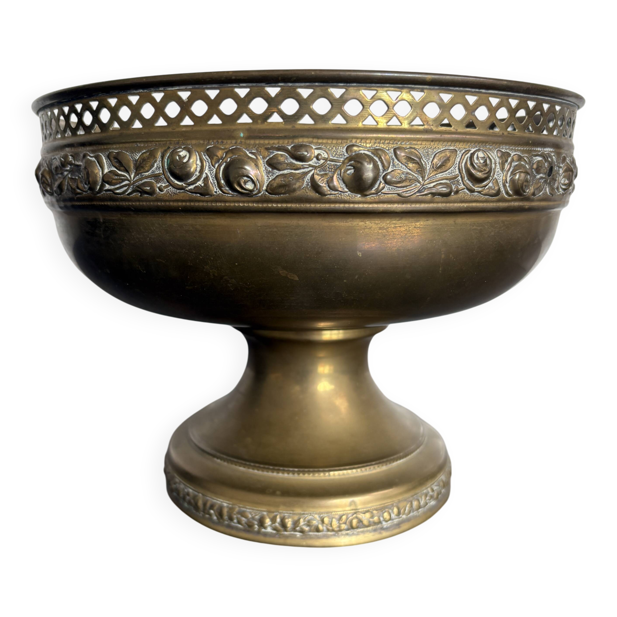 Vintage brass footed bowl, Italian decoration.