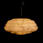 Art Deco pendant light with beige glass lampshade and short rod - circa 1920-1930
