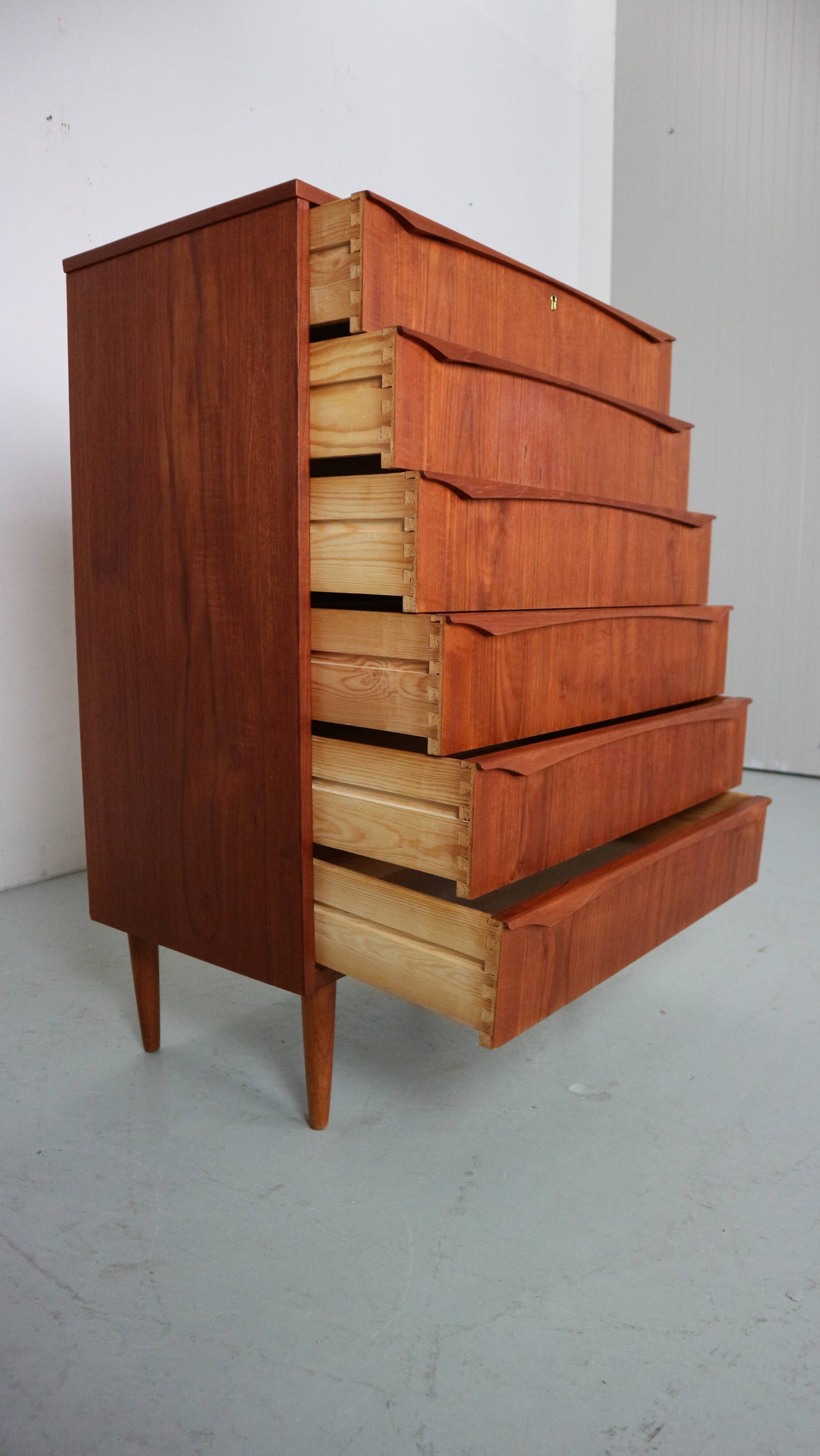 Mid-Century Modern Danish Chest of Six Drawers, Tallboy in Teak, Denmark, 1960