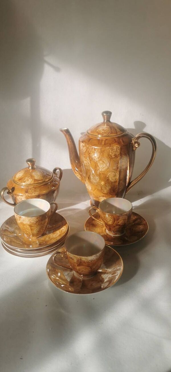 Service à café, thé effet marbré vintage par Wawel, 1970