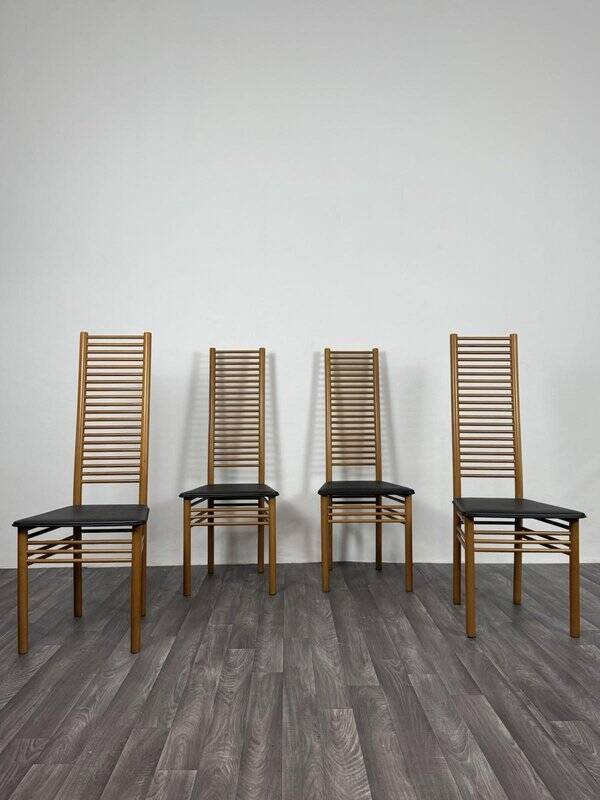 Ladder Back Dining Chairs, Italy, 1980, Set of 4