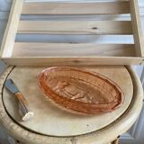 Beurrier coupelle vaches en verre rose France