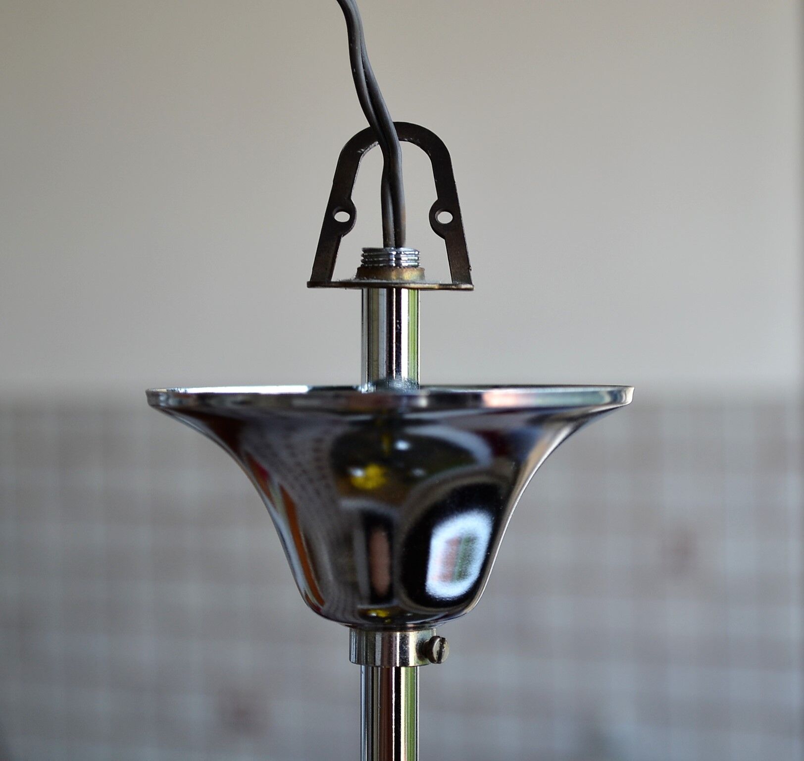 Chrome chandelier 3 glass balls from the 70s 80s