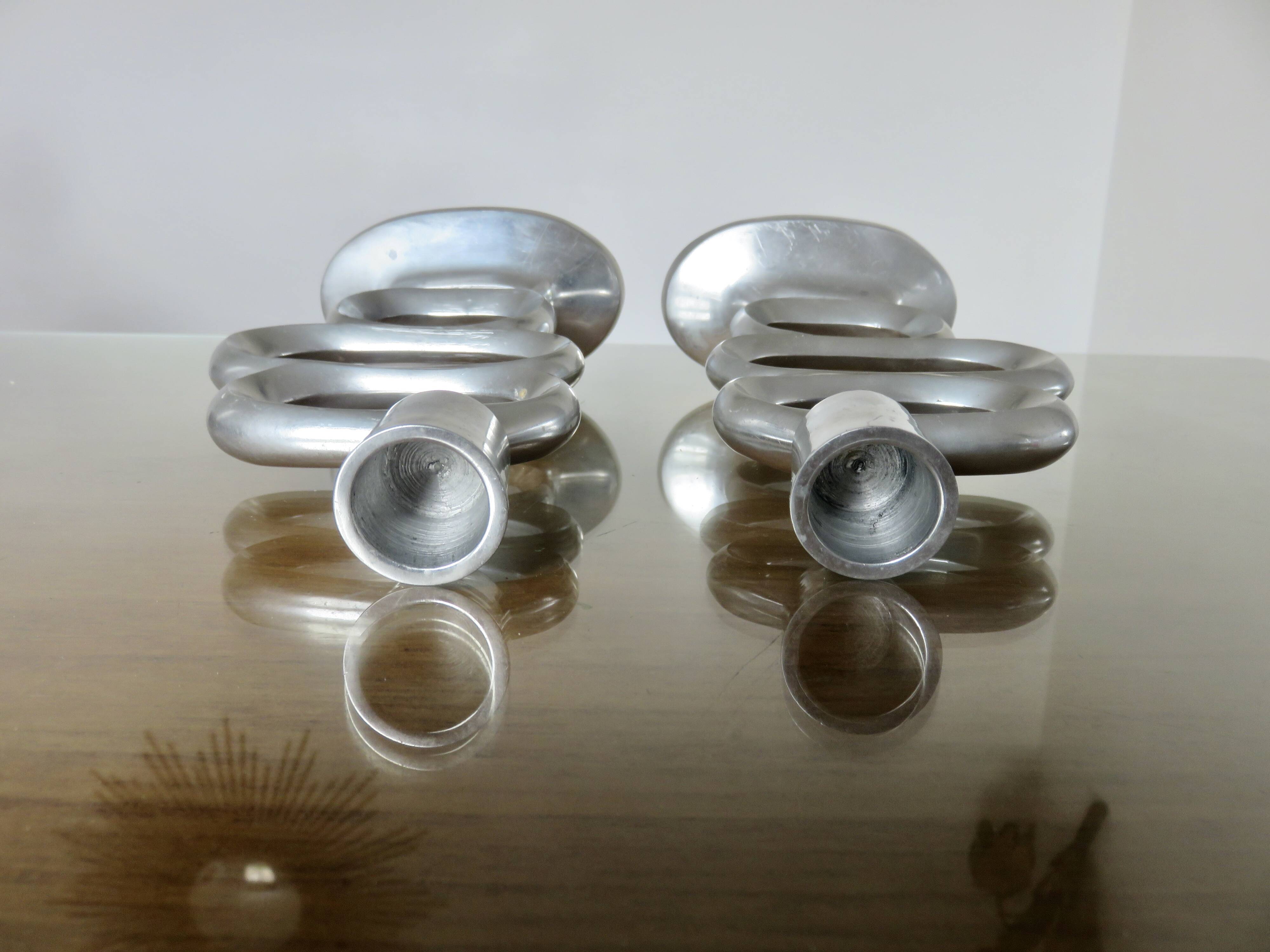Pair of 1980 aluminum "circle" candlesticks