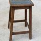 High workshop stool in dark wood and grey blue linoleum 60cm