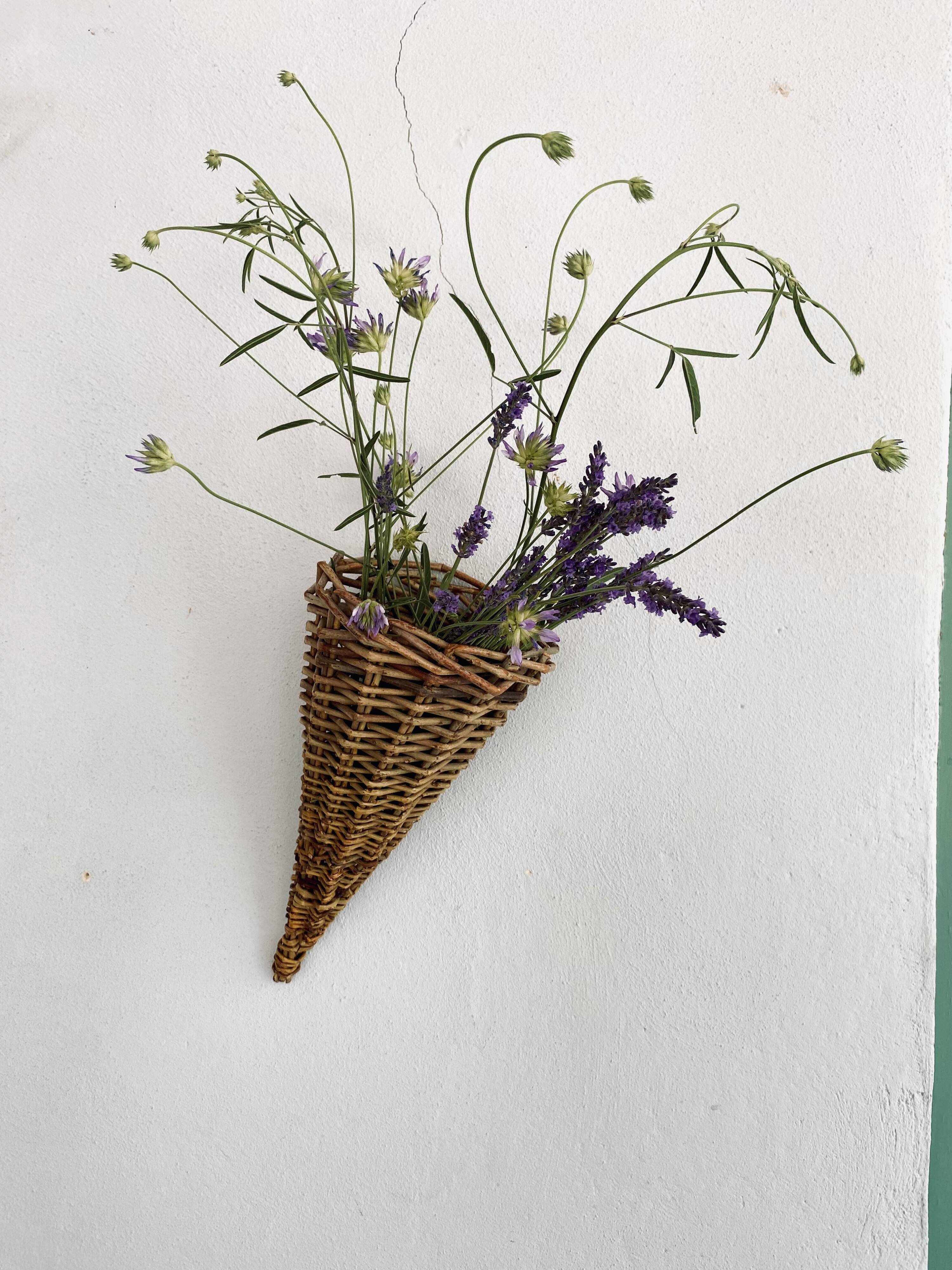 Brown wicker basket, wall decoration