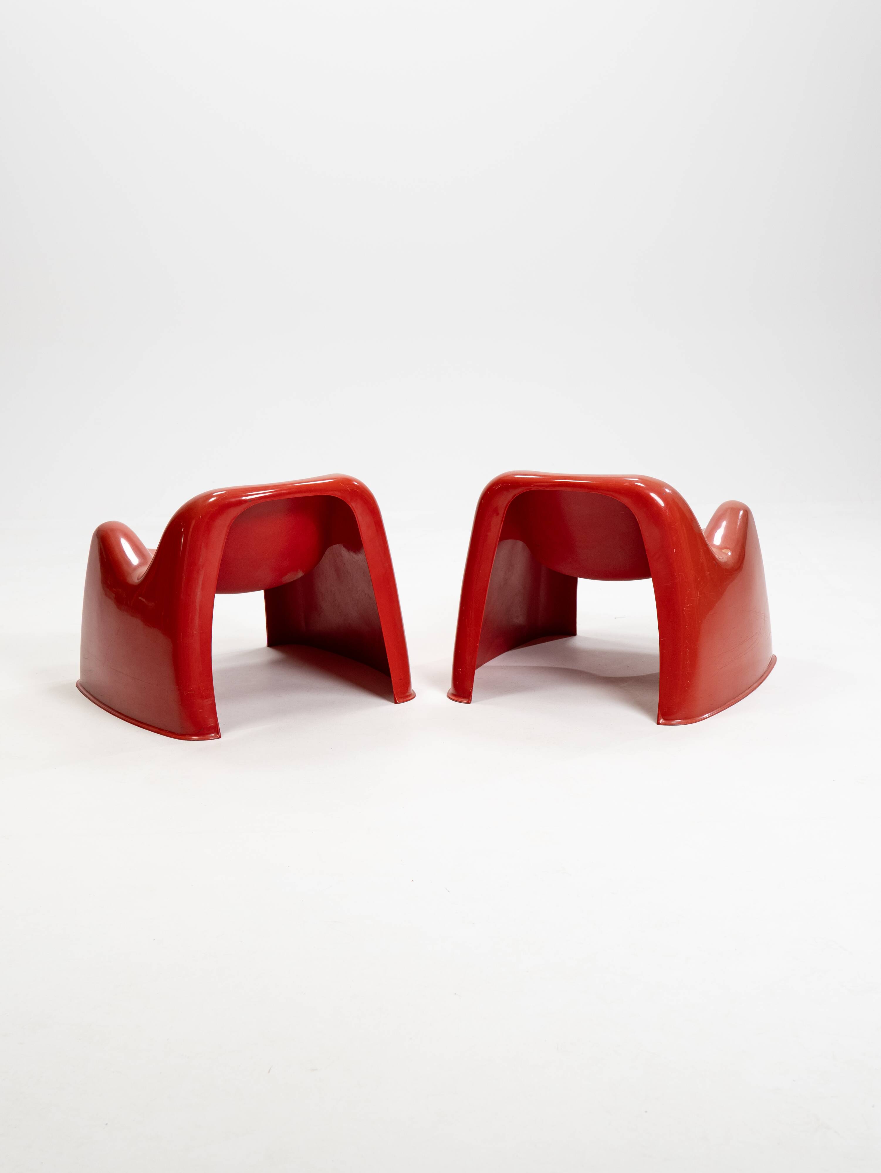 Ensemble de deux fauteuils Toga orange par Sergio Mazza pour Artemide, années 1960