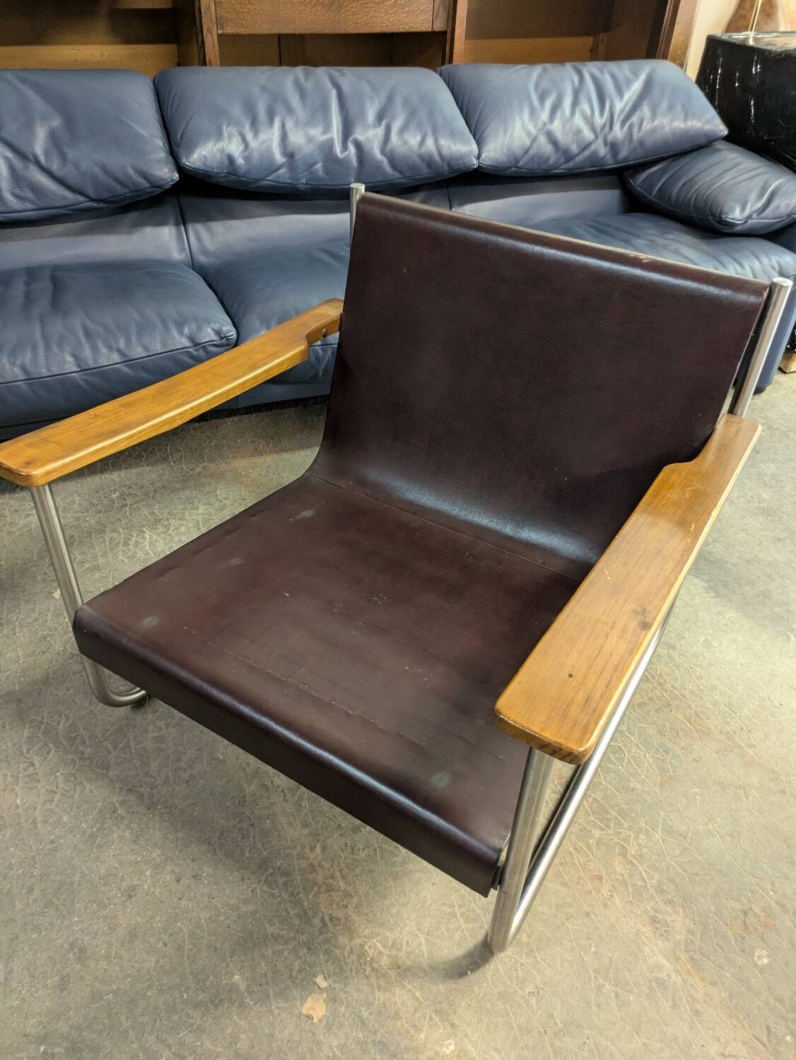 Vintage Bauhaus style armchair in leatherette and metal, 1970
