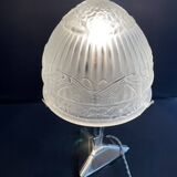 Art Deco table lamp – Chromed metal and molded pressed glass – Attributed to Création Tief