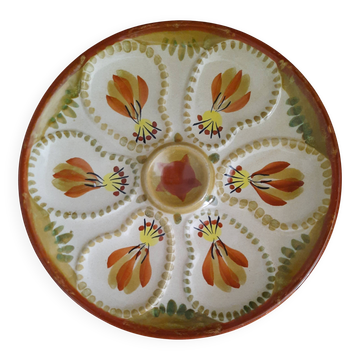 Assiette à huîtres hb henriot quimper grès 23 cm décor floral breton