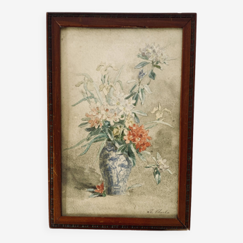 Signed watercolor and 19th century glazed frame