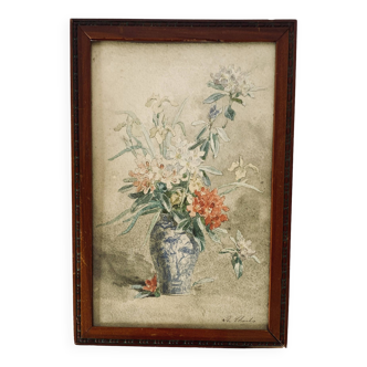 Signed watercolor and 19th century glazed frame