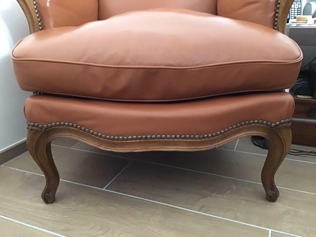 Louis VX style leather armchairs