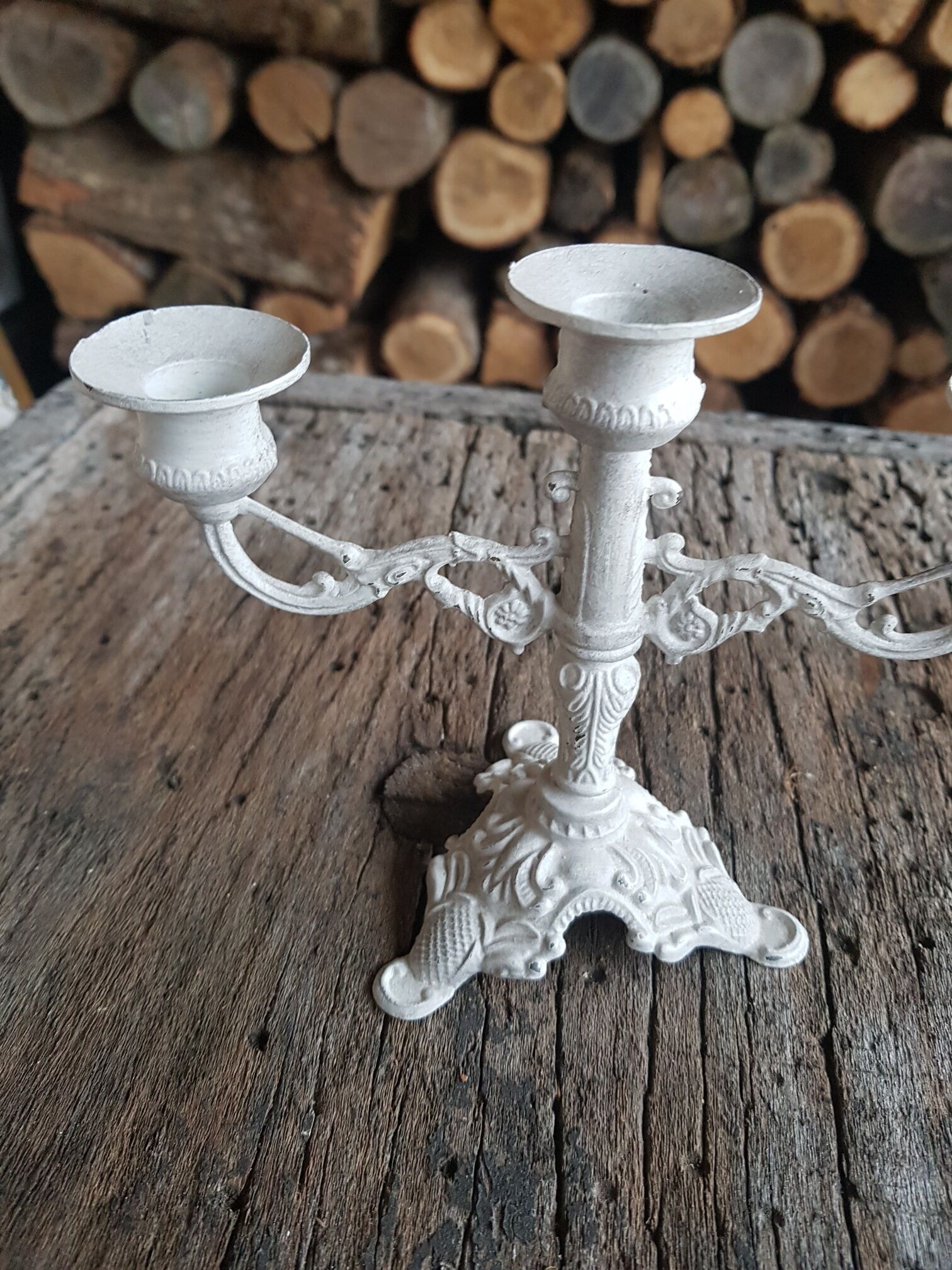 Candlestick candlestick 3 lights patinated white aged effect