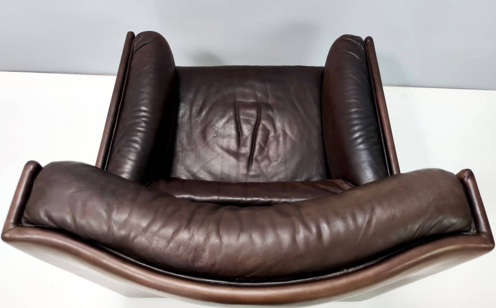 Comfortable Postmodern Brown Leather Armchair, Italy