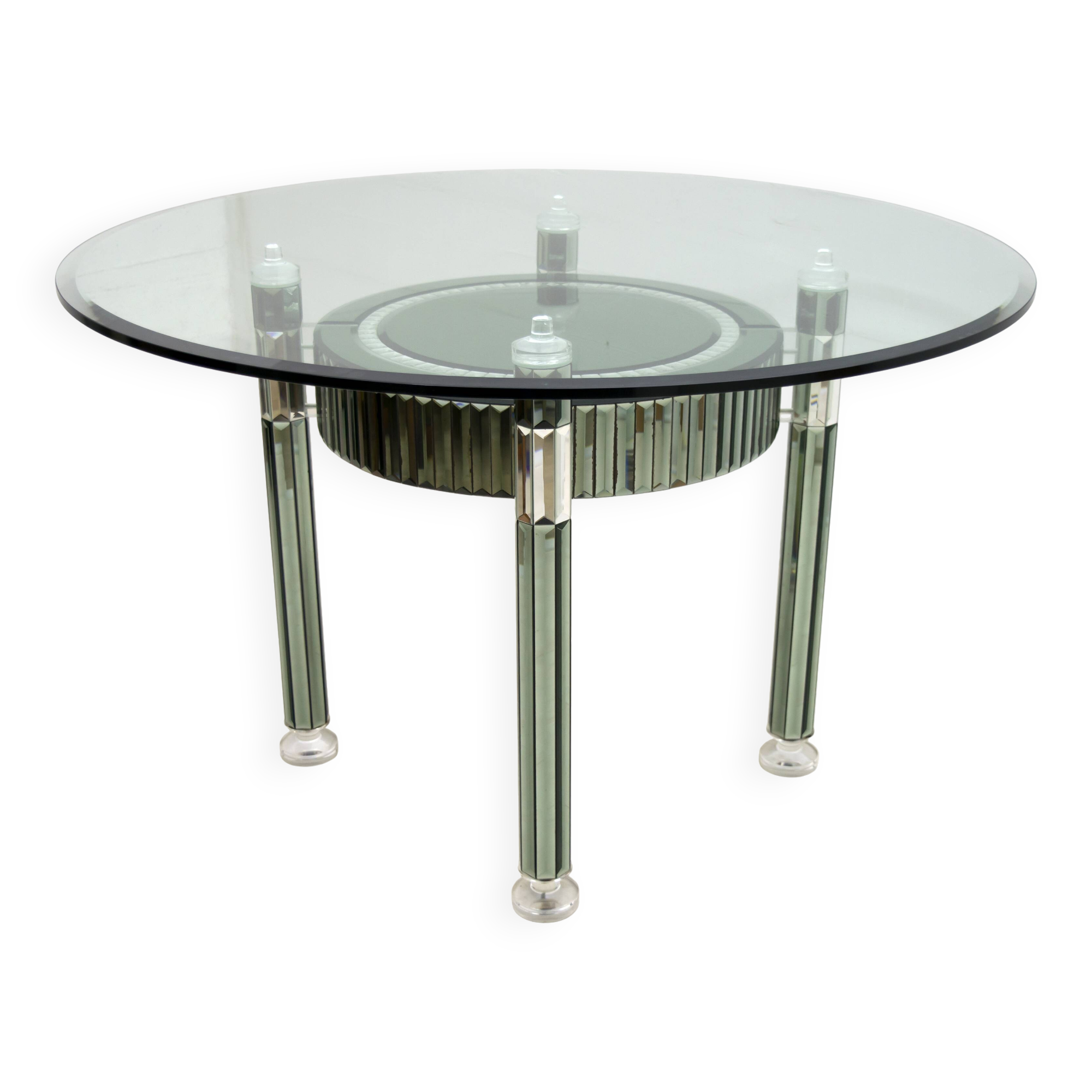 Zelino Poccioni Italian Modern Round Dining Table Mirrored Crystal for Mp2