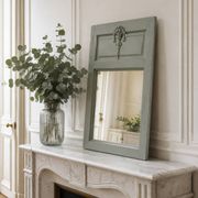 Antique mirror, painted trumeau in grey-green.