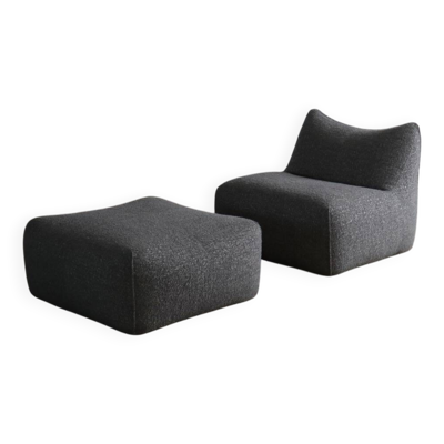 Chauffeuse et ottoman Bambole en tissu bouclé par Mario Bellini pour B&B Italia, années 1970