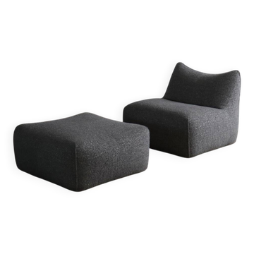Le Bambole lounge chair with ottoman in bouclé by Mario Bellini for B&B Italia, 1970s