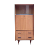 Vintage Scandinavian secretary in lacquered wood with display cabinet and drawers