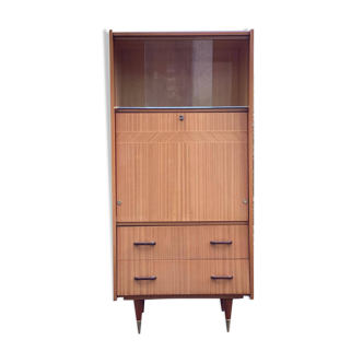 Vintage Scandinavian secretary in lacquered wood with display cabinet and drawers