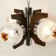 Lustre mazzega Murano 4 boules et teck 1960