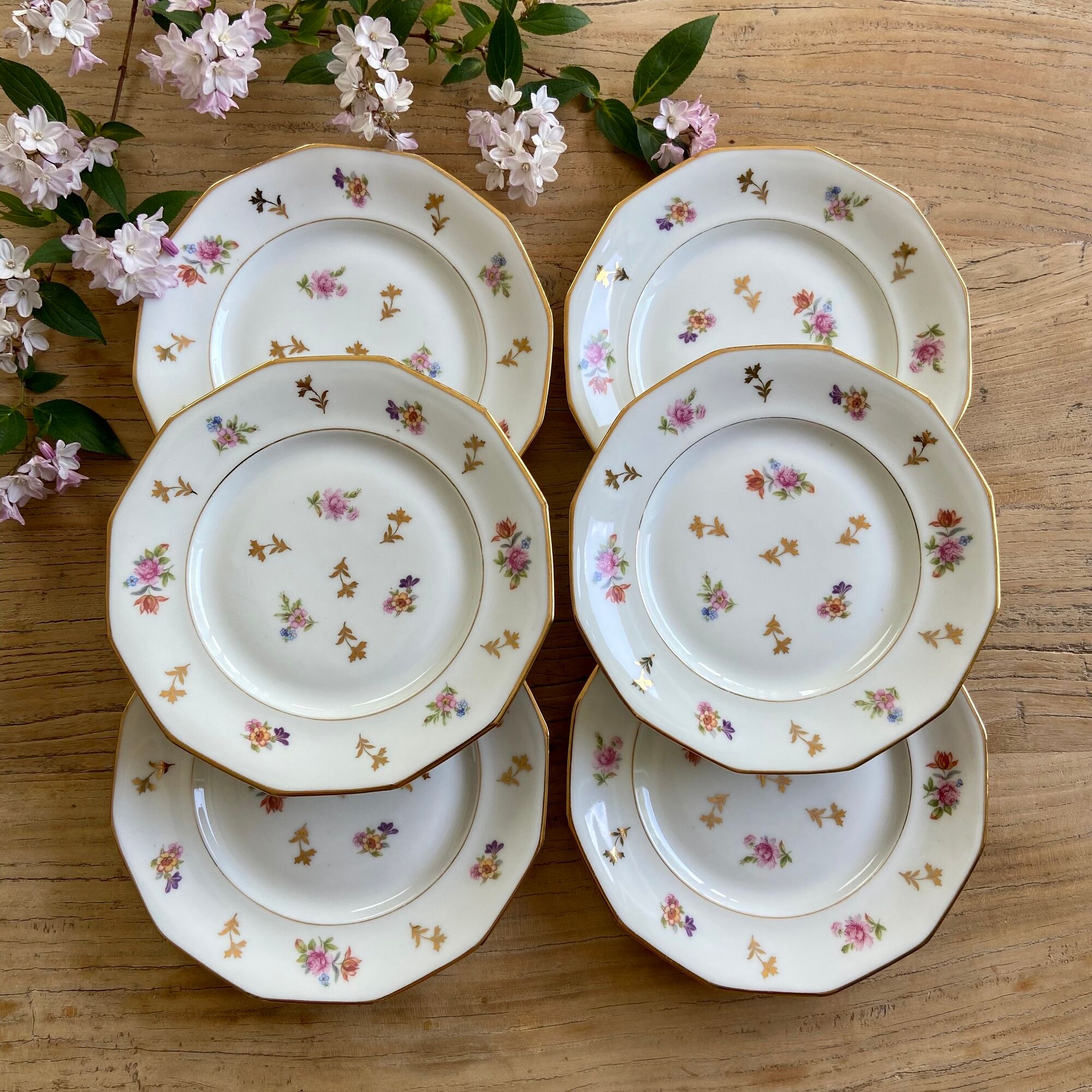 6 dessert plates porcelain france vintage