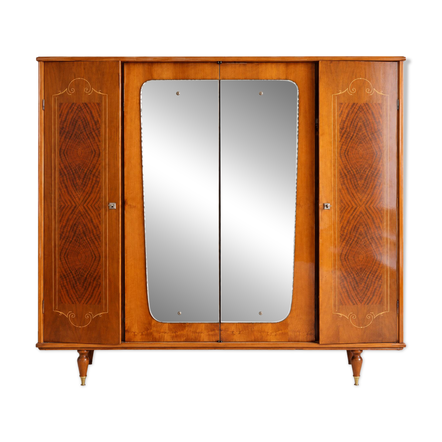 Vintage 4-door wardrobe with mirrors, geometric design – Art Deco style