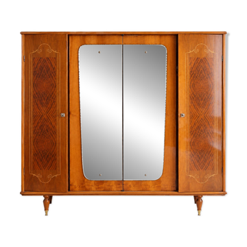 Vintage 4-door wardrobe with mirrors, geometric design – Art Deco style