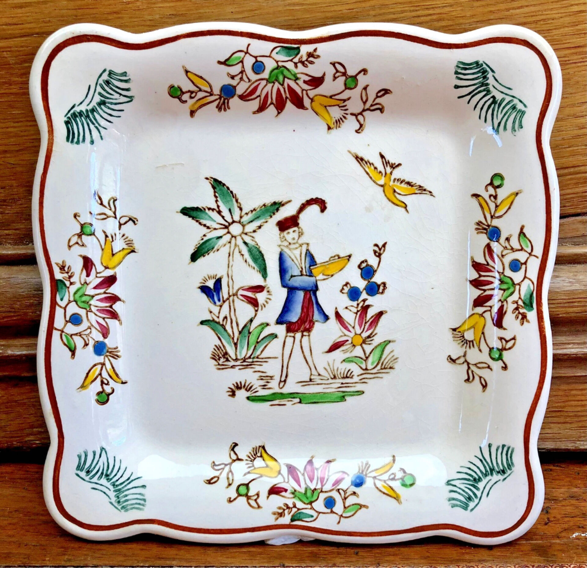 9 old square plates for cake, dessert, and aperitif from Longwy Moustier.