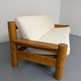 Canapé en pin massif et bouclette design scandinave des années 70