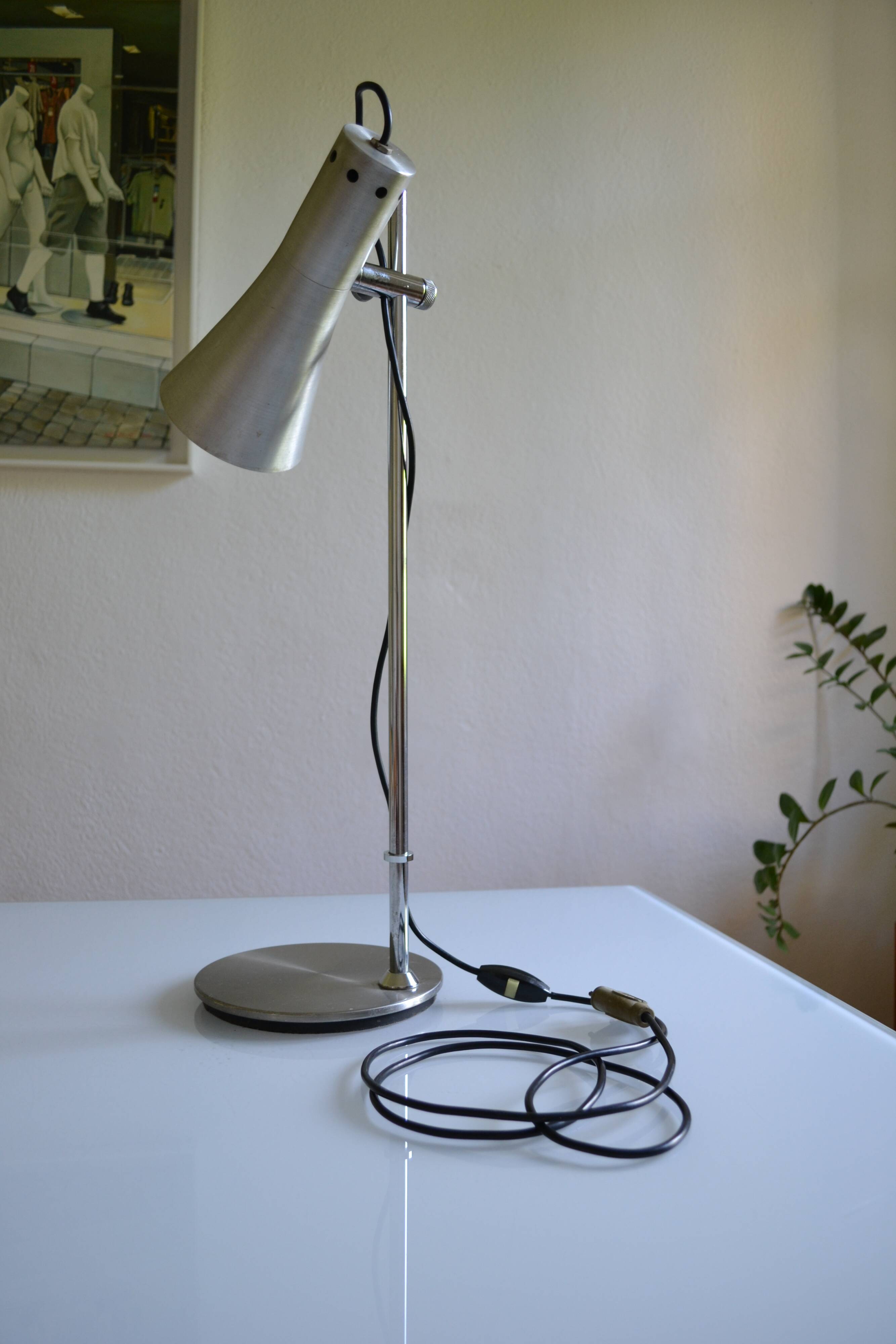 Brushed aluminium and chrome metal desk lamp 70's 1970