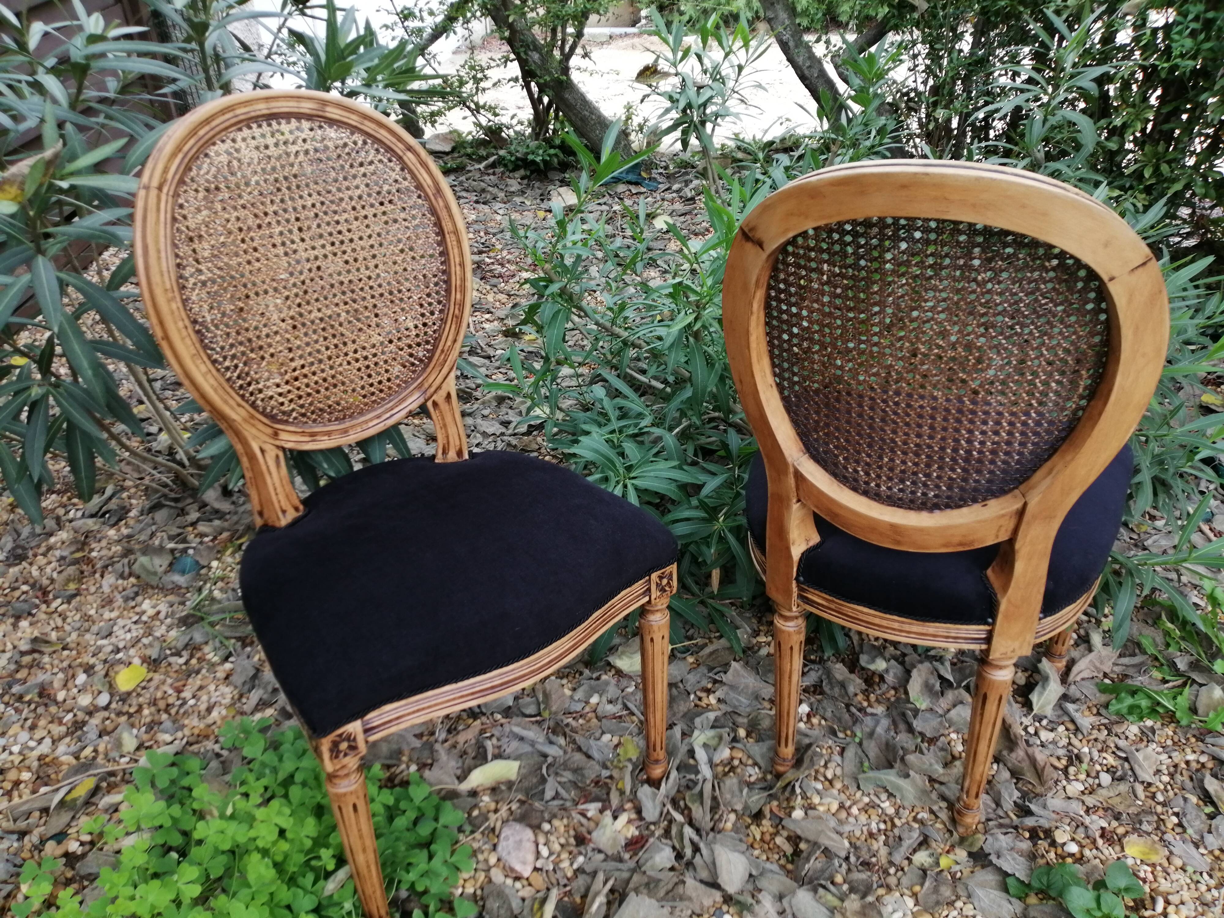 Medallion chairs back black cane