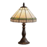 Tiffany-style stained glass lamp in green and amber white with vintage inspiration.