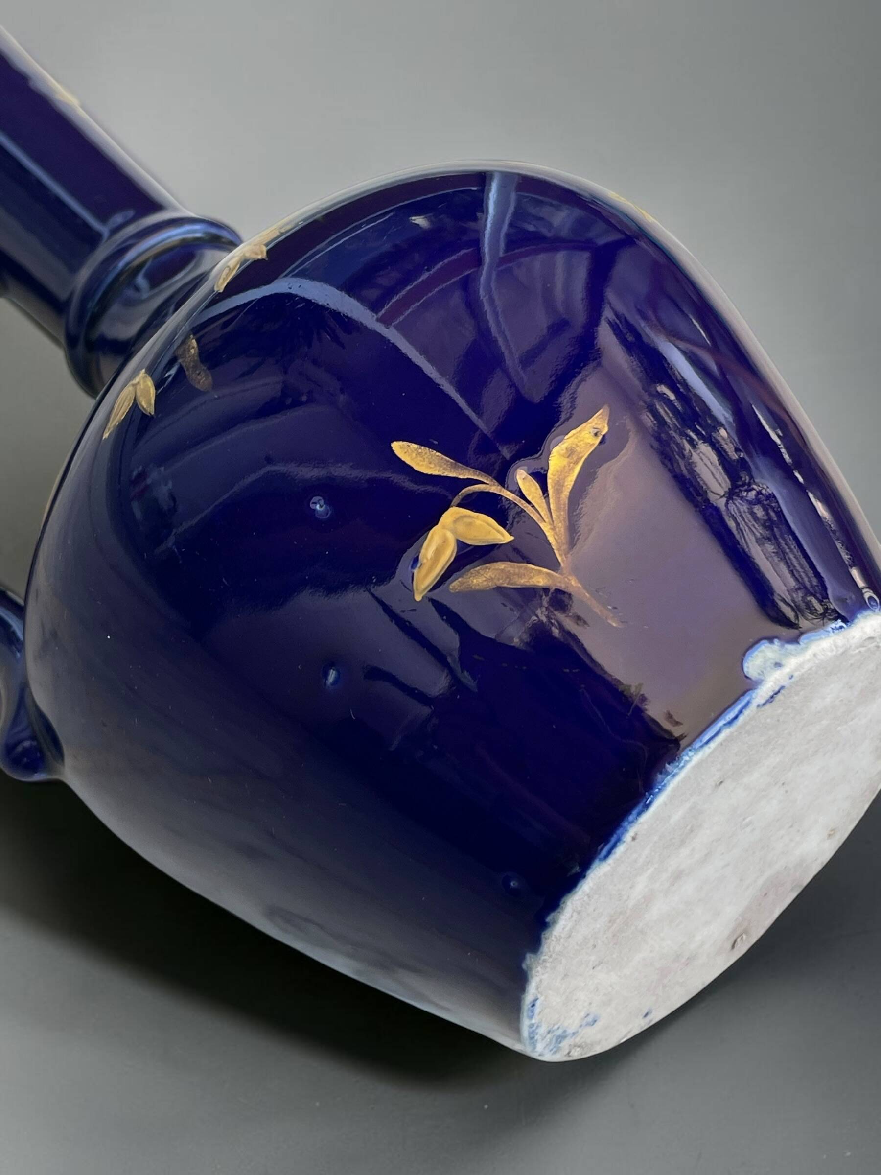 Vintage cobalt blue ceramic jug with gilding, 1950s-70s.
