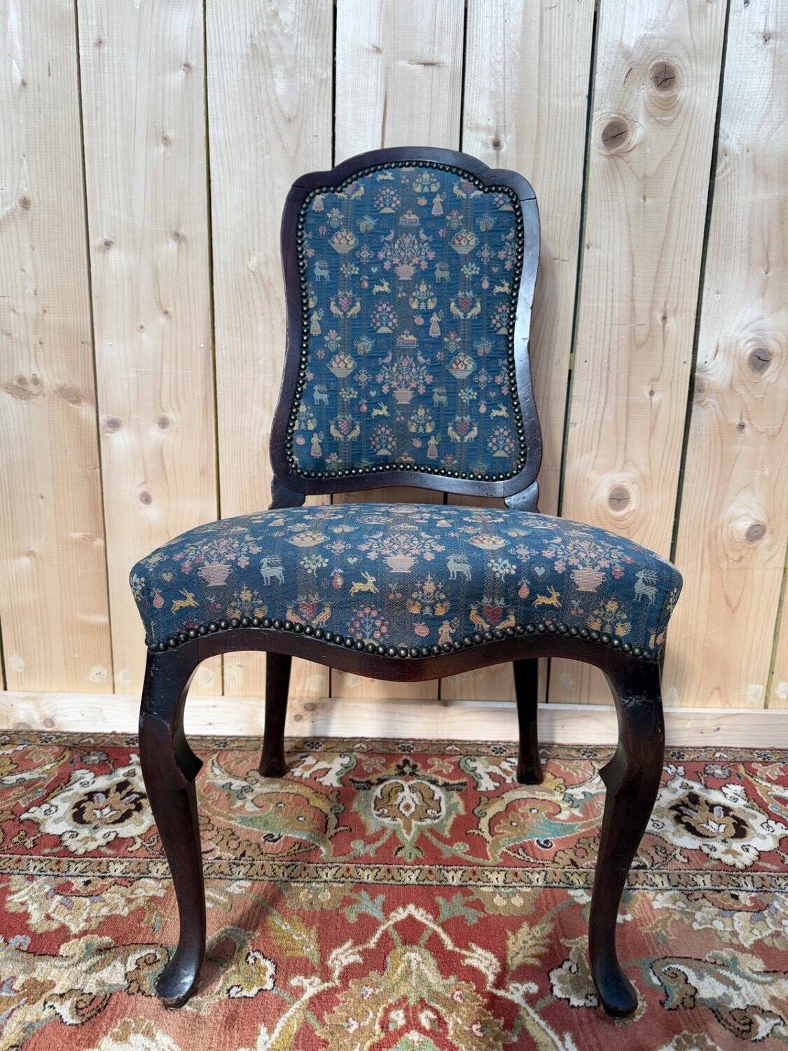 Suite de 6 chaises Chippendale anglais XIXe – Acajou, tissu jacquard