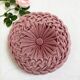 Coussin plissé ancien en velours rose