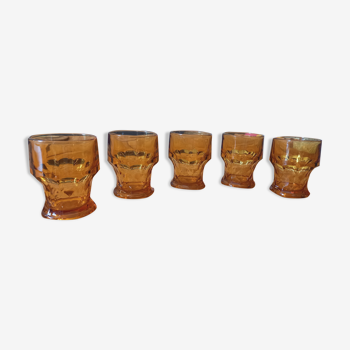 5 wine glasses / smoked water faceted mustard
