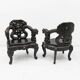 Pair of Chinese Qing Dynasty Carved Dragon Armchairs,Ebonized Hardwood,19th