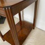 Walnut veneer pedestal table.