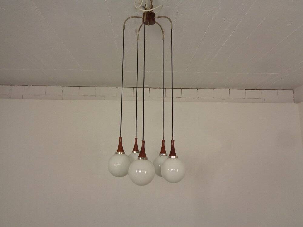 Danish Glass and Rosewood Cascade Ceiling Lamp, 1960s