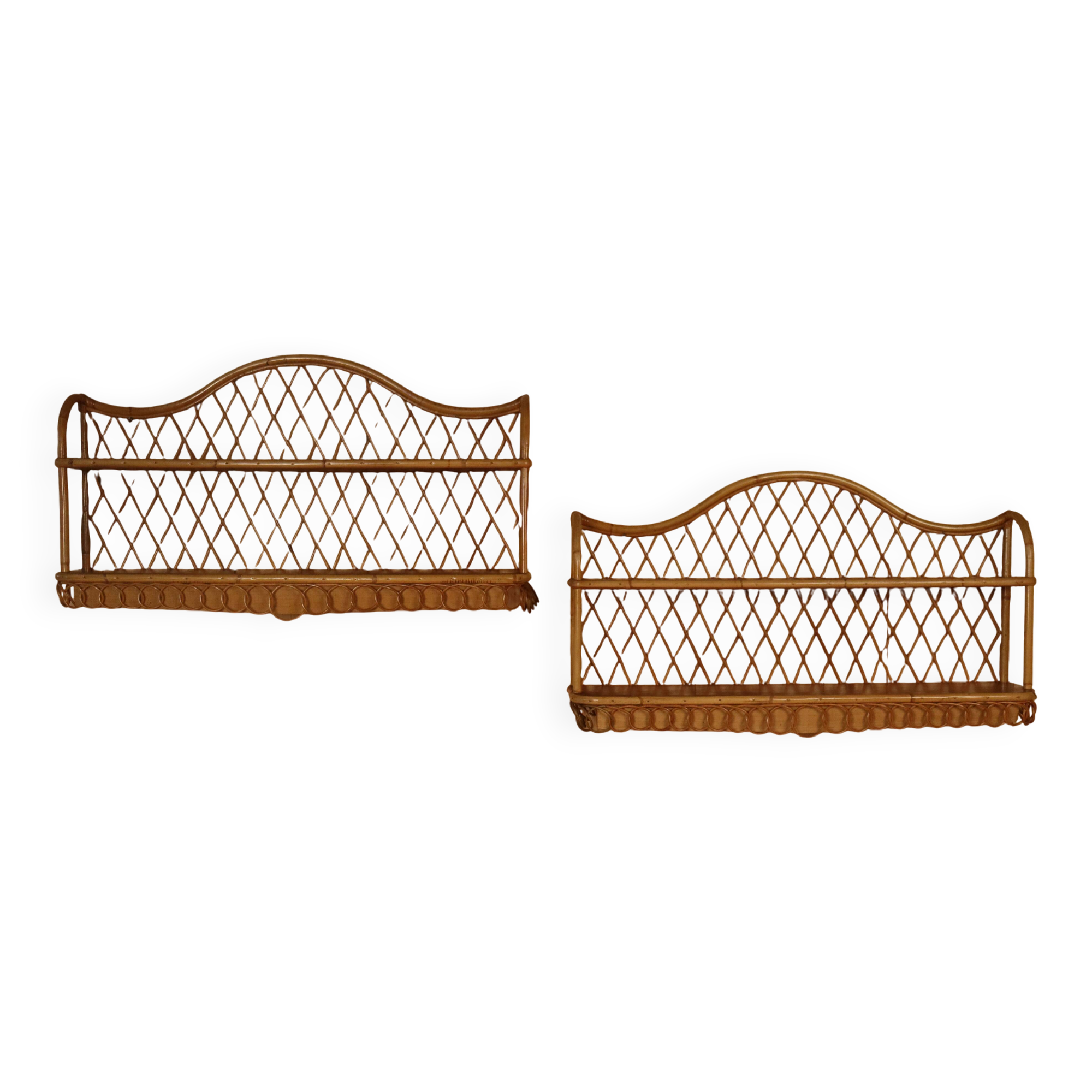 Pair of rattan wall shelves attributed to Audoux Minet