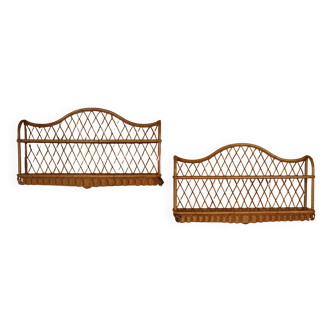 Pair of rattan wall shelves attributed to Audoux Minet