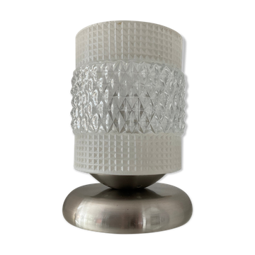 Lampe vintage tactile chromé et verre moulé années 80