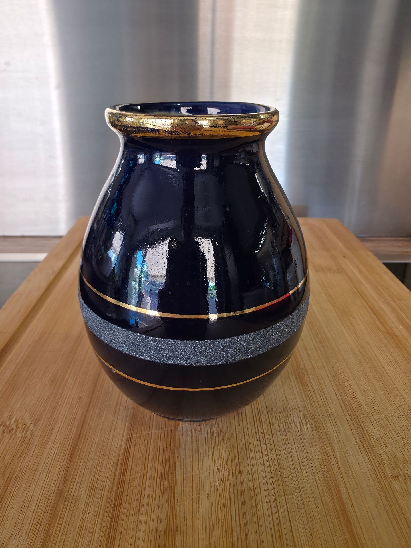 Small Art Deco Cobalt Blue Vase Gold Signed JEB Circa 30/50